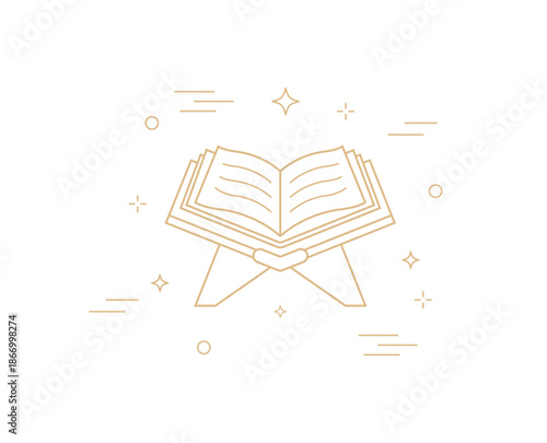 Open Book on Rehal Stand  Minimalist Line Art Illustration