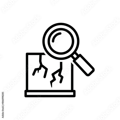 Magnifying Glass Examining Cracked Document.