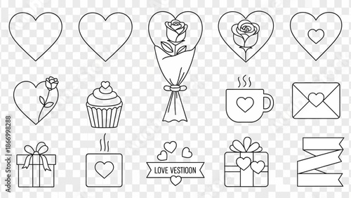Kawaii Valentine's Day Doodle Collection: Hearts, Flowers, Gifts, and Love Icons Set