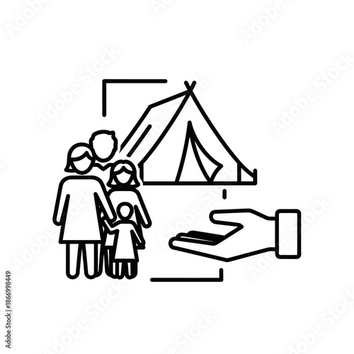 Family Camping Protection Insurance Coverage Concept.