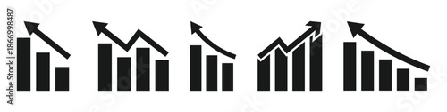 Black upward trending zigzag line arrow icon on transparent background. growth graph chart with arrow