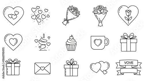 Kawaii Valentine's Day Doodle Collection: Hearts, Flowers, Gifts, and Love Icons Set