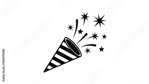 Celebration with a party popper and sparkling stars a dark silhouette