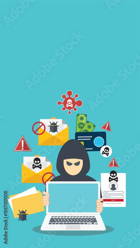 Hacker activity concept background. Vector illustration of hacker activity concept background for web design	