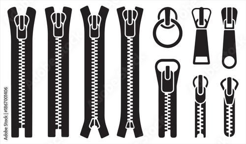 Collection of zipper pullers and fastener elements silhouette pack