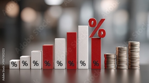 Modern Percentage Increase Bar Chart with Coin Stack Finance Illustration