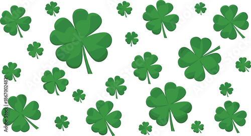 Green Four Leaf Clover Set Lucky Shamrock Symbols Isolated Flat Vector