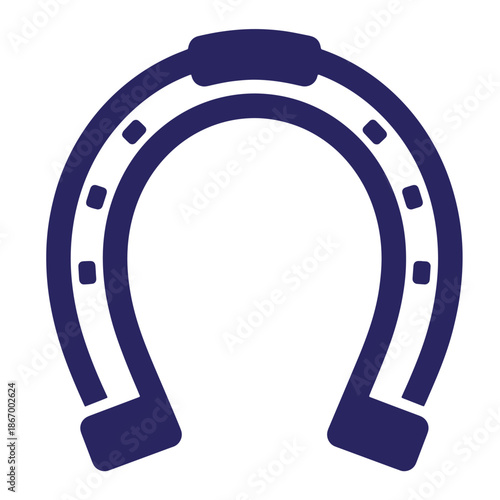Dark blue horseshoe icon with nail holes  symbol of good luck  isolated on white background