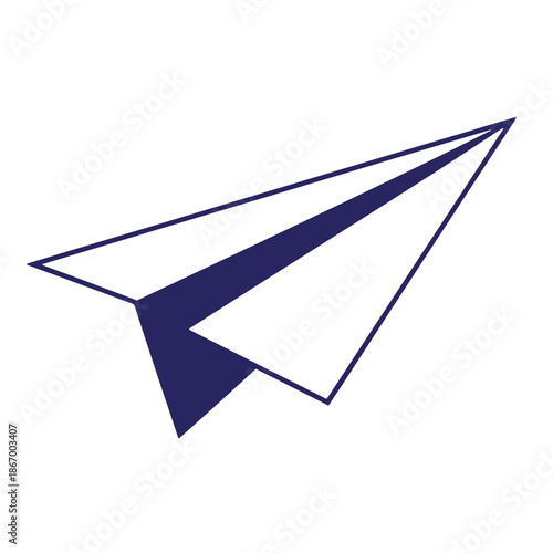 Dark blue paper airplane icon on white background for communication and messaging concepts  simple symbol