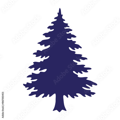 Dark blue pine tree silhouette on white background  evergreen conifer tree