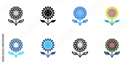 Sunflowers icons set multiple style collection. Editable stroke 
