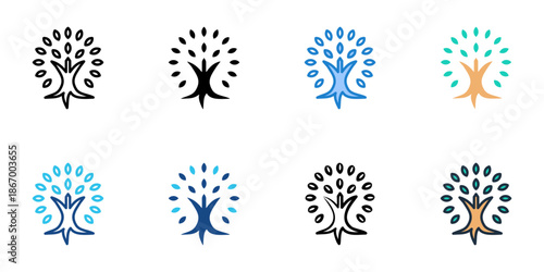 Olive grove icons set multiple style collection. Editable stroke 
