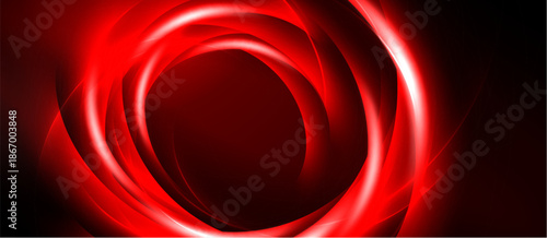 Abstract red swirls create dynamic circular motion. Dark background emphasizes glowing lines, forming captivating visual effect.