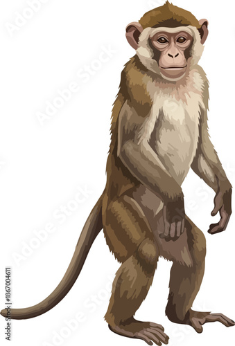Adorable Monkey Illustration A Detailed Digital Artwork of a Curious Primate in a Standing Pose