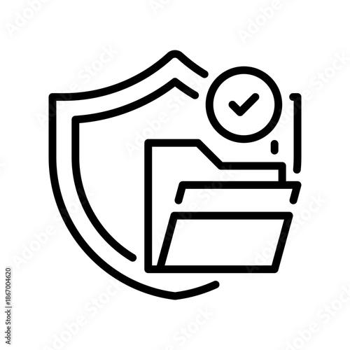 Data Protection Line Icon, Outline Symbol for Server Security, File Privacy, Info Shield, Cloud Safe, and Digital Lock. Vector Sign Icon.