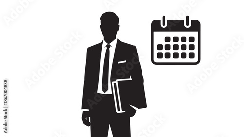 Businessman with calendar in monochrome minimalist style for corporate scheduling
