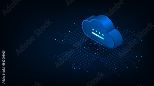 isometric cloud technology website. concept landing page for data center. Website providing the service of modern cloud technology.