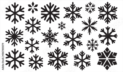 Vector snowflakes assortment of frosty winter crystal shapes illustration