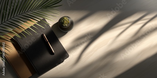 Productive Workspace with Natural Light and Plant Shadows, Free Space