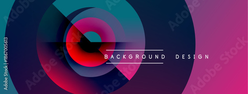 Abstract vibrant design features overlapping circles, gradients. Pink, purple, blue hues create dynamic visual effect. Text reads background design.