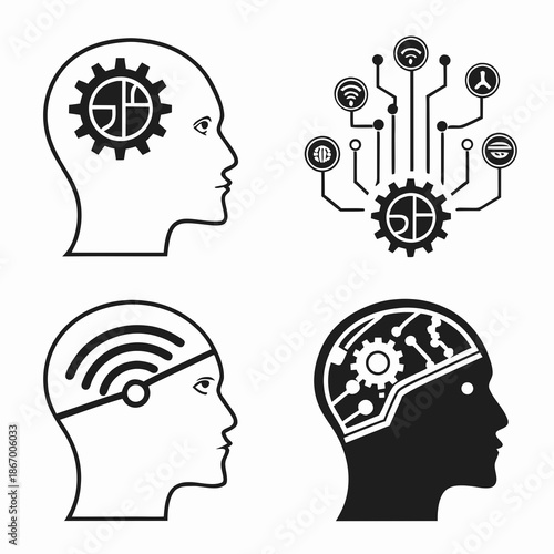 Illustrations of human minds and technology