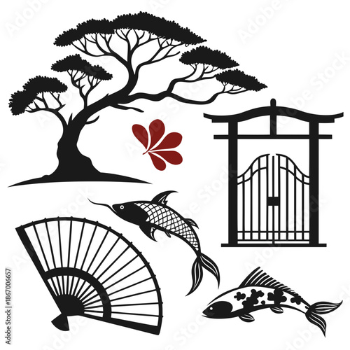 Japanese garden silhouettes