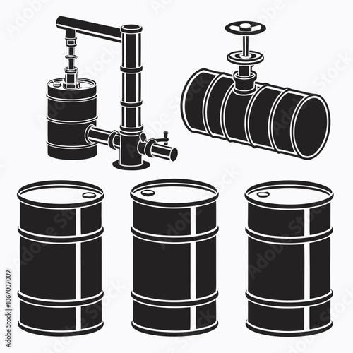 Industrial oil barrels and equipment