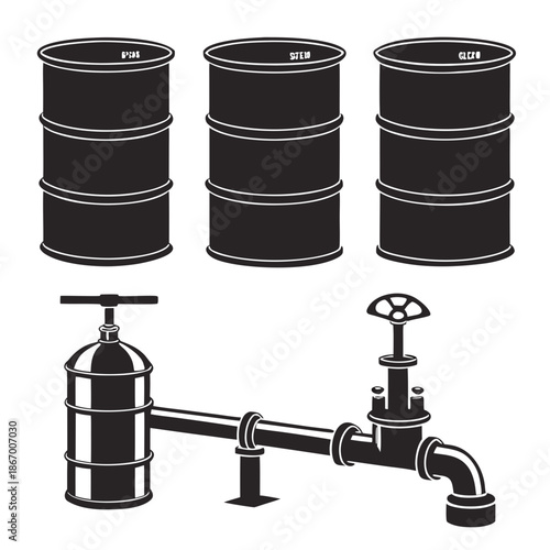 Industrial oil barrels and piping system