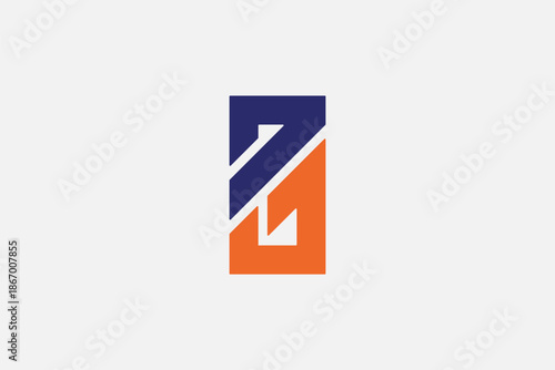 A striking, modern abstract dark blue and orange letter "Z" (or "ZN", "70") logo set against a light grey background. 