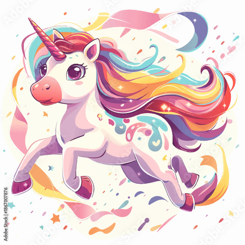 Vector illustration of a magical pony, unicorn, children's card, drawing