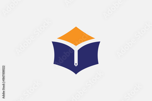 A modern 'Y' letter logo designed in abstract form using negative space and integrated elements of a book, pen, and graduation cap. 