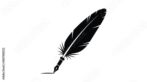 A simple black feather and nib pen presented as a dark silhouette
