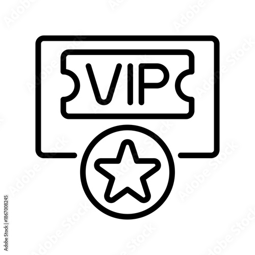 VIP Pass Line Icon, Outline Symbol for Exclusive Access, Premium Membership, Event Entry, Priority Status, and Private Area. Vector Sign Icon.