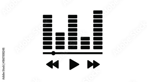 Black audio equalizer with play pause and rewind buttons silhouette