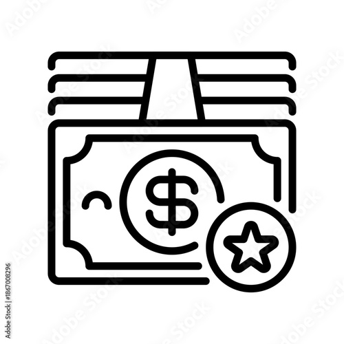 Cash Reward Line Icon, Outline Symbol for Money Bonus, Financial Incentive, Cashback Offer, Salary Increase, and Profit Gain. Vector Sign Icon.