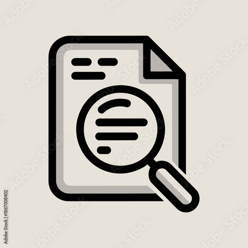 Magnifying glass examining a document with text.