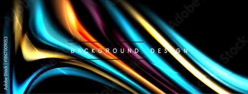 Abstract flowing lines, vibrant colors, dark background. Dynamic design creates modern visual effect. Smooth gradients, elegant curves.
