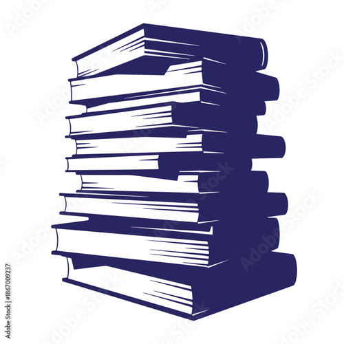 Stack of books in dark blue color on white background  educational concept