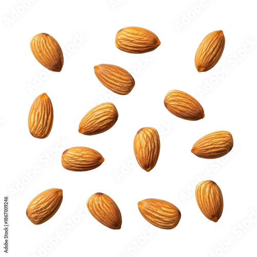 Wallpaper Mural Multiple raw unshelled almonds, intricate light-brown texture, scattered on transparent background, copy space, soft natural daylight, subtle shadows, concept of natural healthy food Torontodigital.ca