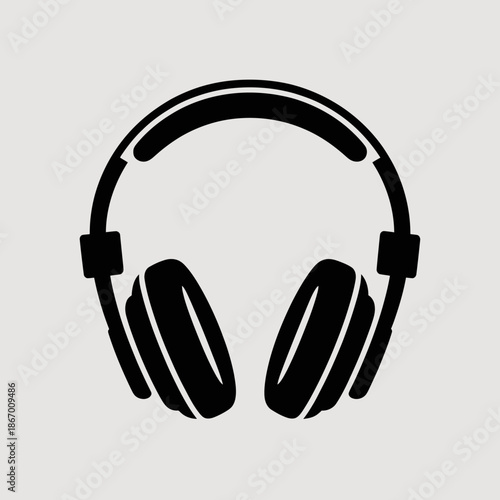 Simple black headphones icon on white background.