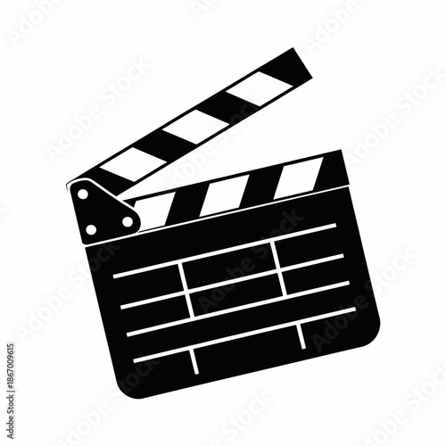 Black film clapperboard icon on white background.