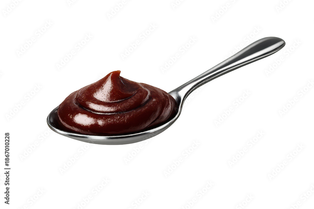 Fototapeta premium Barbecue sauce on spoon with transparent background food condiment.
