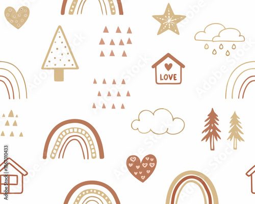 Whimsical illustrations of love and nature in earthy tones for kids