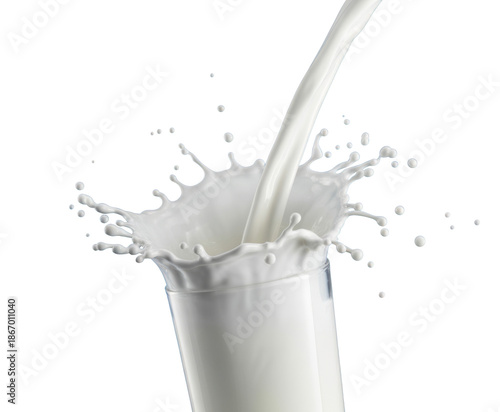 Milk Pouring into Glass with Splash