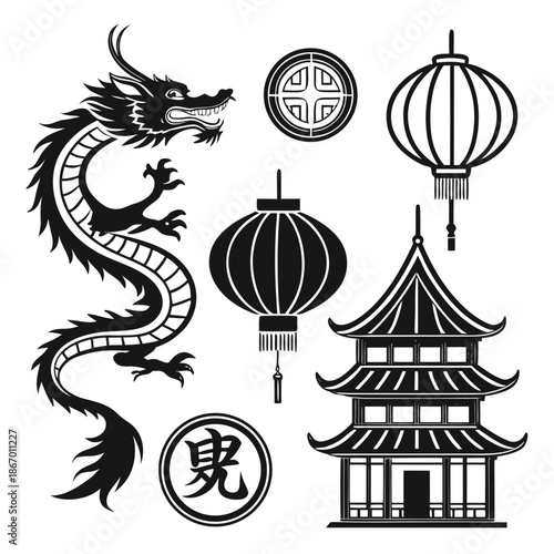 East asian symbols and architecture