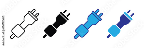 Vector illustration icon collection of various colored electric power plugs on for global usage set icon isolated on