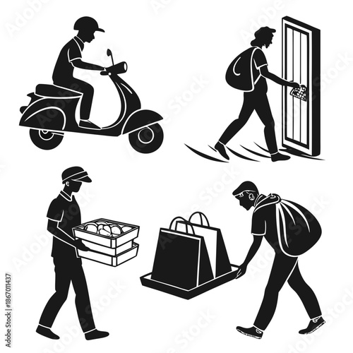 Delivery workers silhouettes