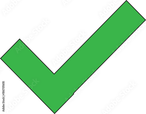 A vibrant green checkmark symbol with a black outline on a white background, indicating correctness or completion.