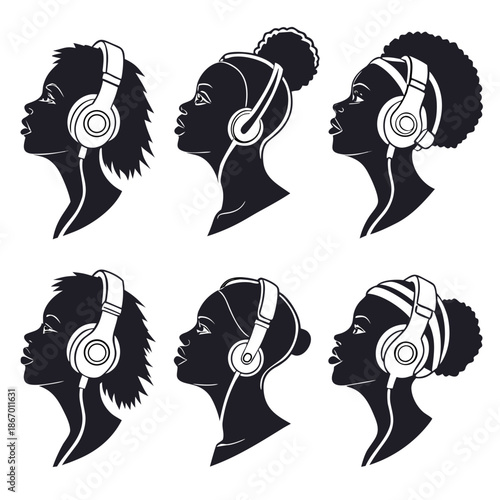 Silhouettes of women with headphones