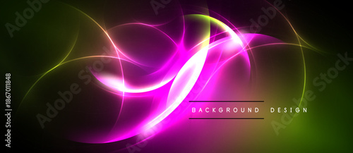 Abstract vibrant energy flows. Pink, yellow, green hues blend into dark background. Modern design element.